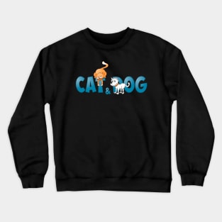 Funny and colorful Cat and dog illustration. Crewneck Sweatshirt